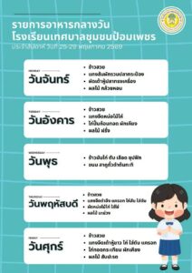 อาหารกลางวันของนักเรียน ระหว่างวันที่ 25-29 พฤษภาคม 2569